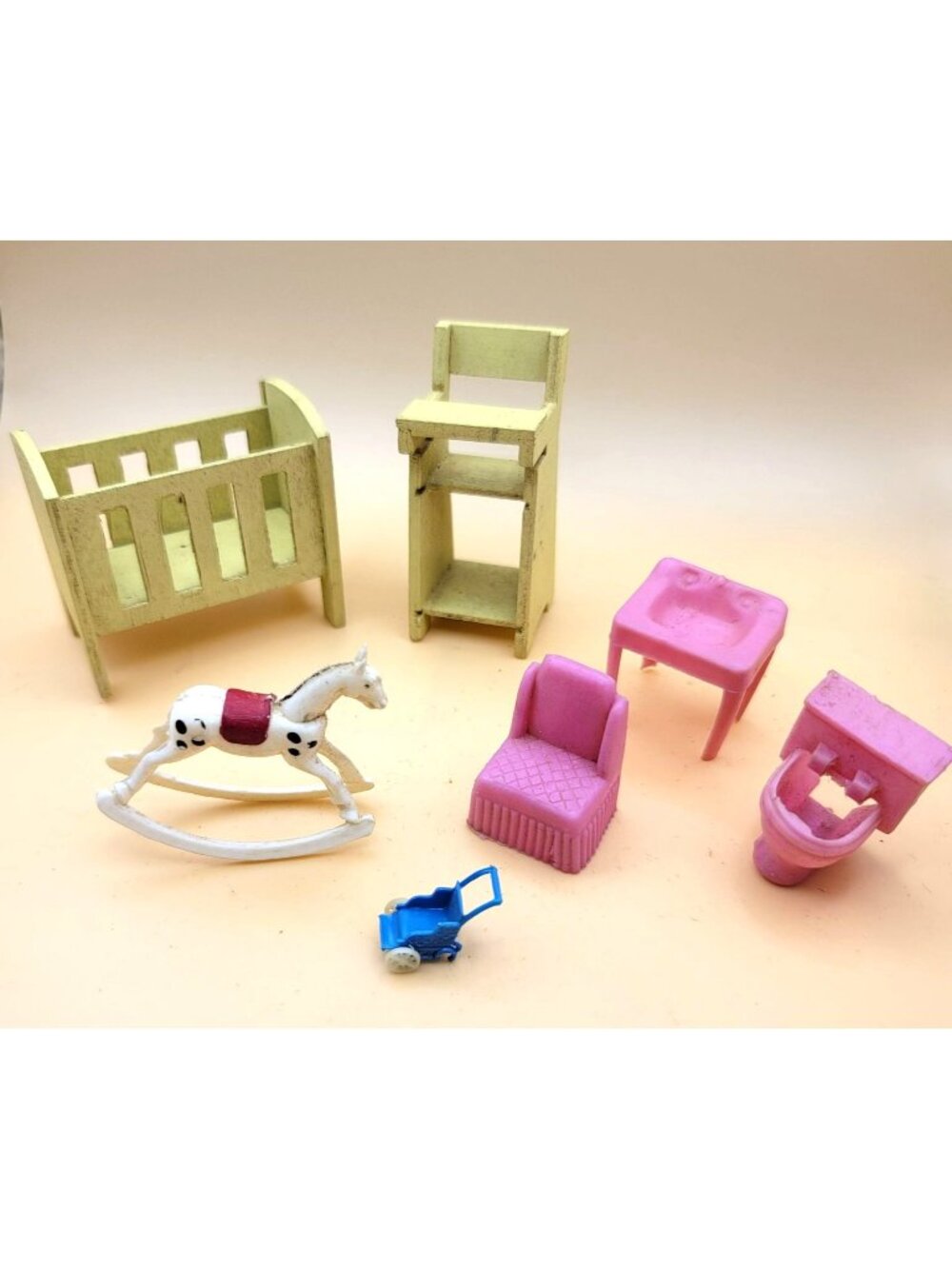 Vintage Dollhouse Furniture Set Rocking Horse Cradle High Chair Bathroom DH906